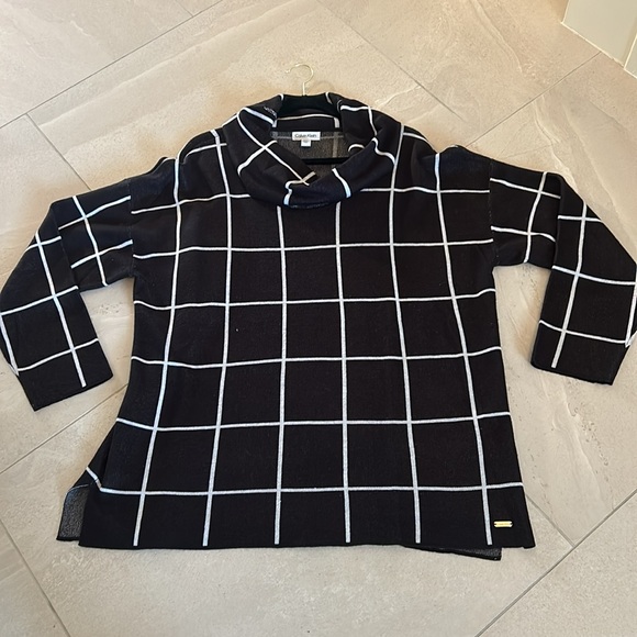 Calvin Klein Cowl Neck Windowpane Sweater Black SIZE XL SOFT AND COMFY! - Picture 6 of 10